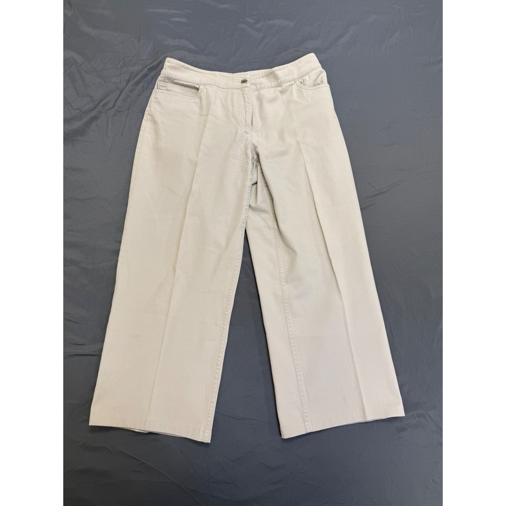 Eileen Fisher Petite PL Wide Leg Trousers Beige Cotton Canvas Crop Pants‎ Stone